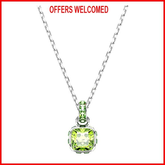Jewelry - Square-Cut Stone Crystal Pendant Necklace Rhodium Finish